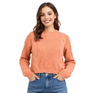SO Women's Cable Knit Sweater - Coral